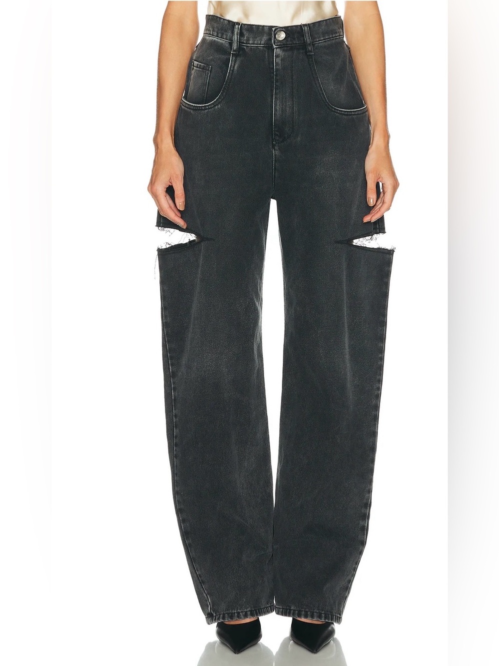 $895 MAISON MARGIELA CUT-OUT WIDE LEG  GRAY JEANS SIZE 40